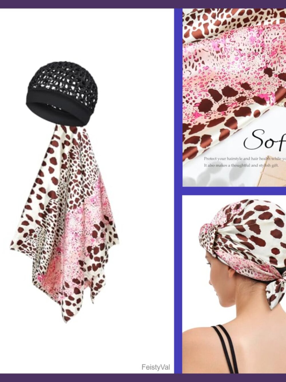 Satin Wrap Cap Hair Net and Scarf 2 in 1 Headband Hair Wrap